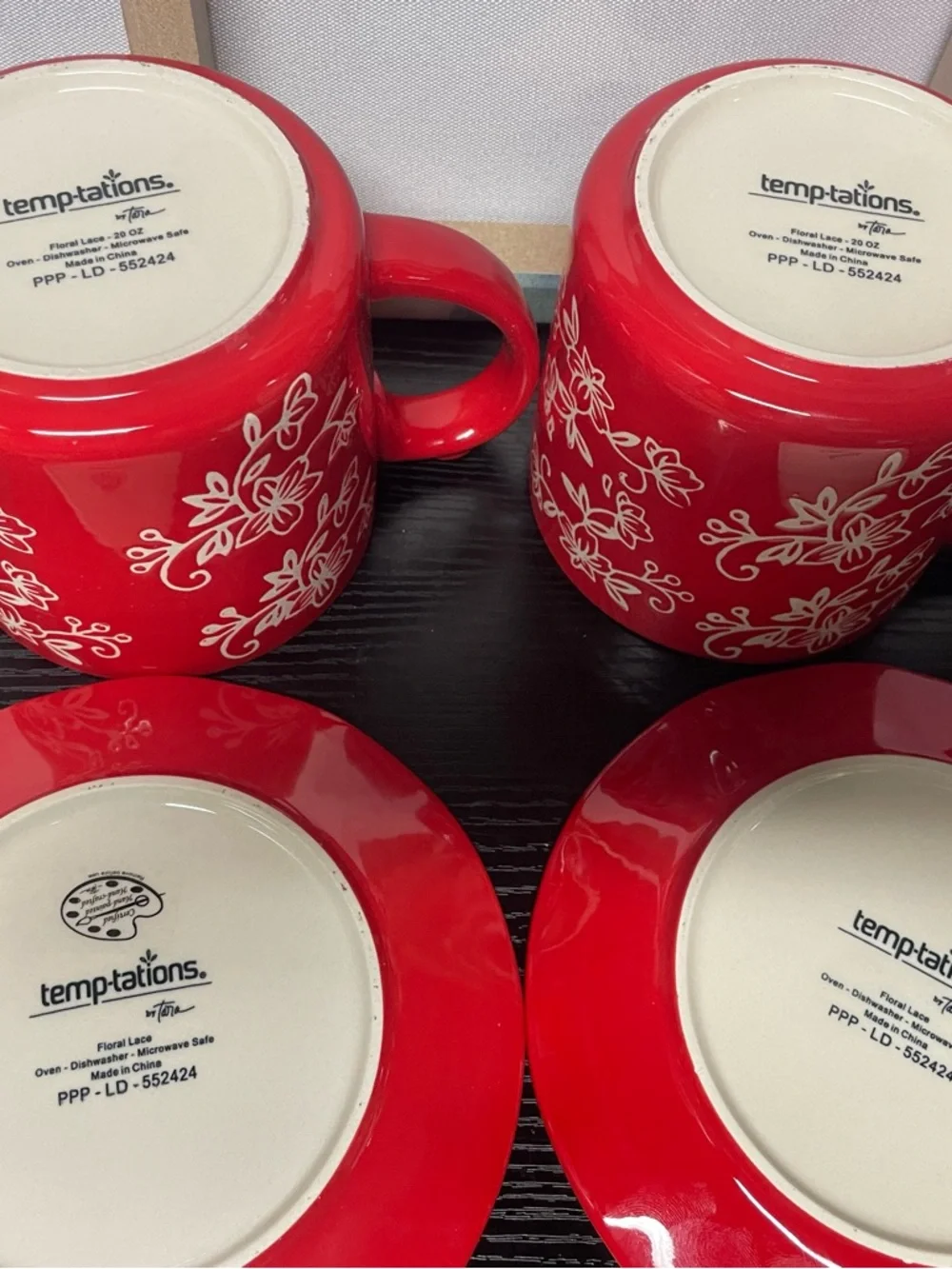 Temp-Tations Red Floral Lidded Tea Mug Set with Saucers and Spoons